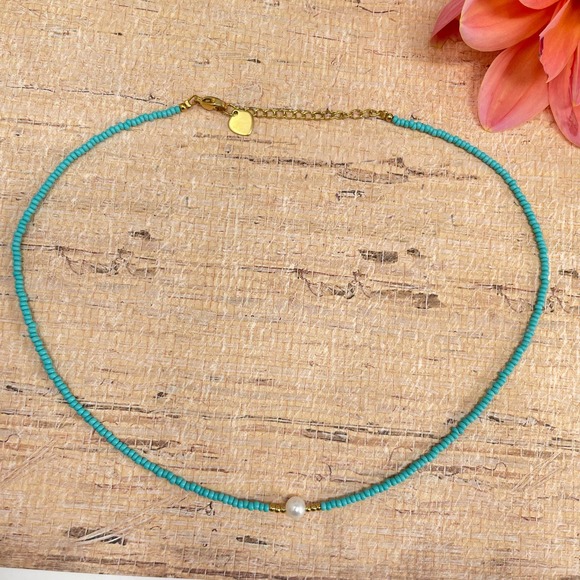 Madam P Choker 16"Turquoise Pearl Seebead Necklace - Picture 6 of 10